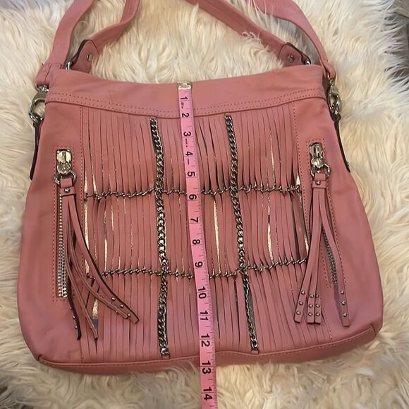 B. Makowsky Alexis Pink Fringe Leather Shoulder Crossbody Bag - Picture 2 of 12